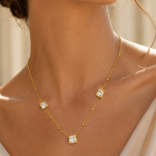 White Cube Ball Chain Necklace
