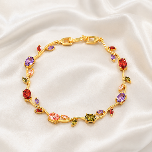 Delicate multicolor tulip bracelet in premium gold-plated finish