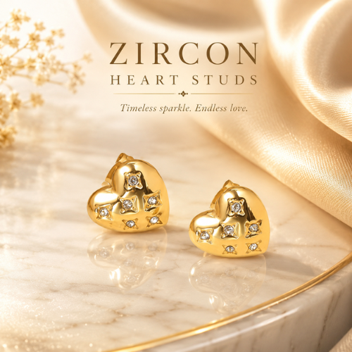 Zircon Heart Studs
