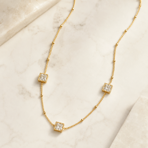 White Cube Ball Chain Necklace
