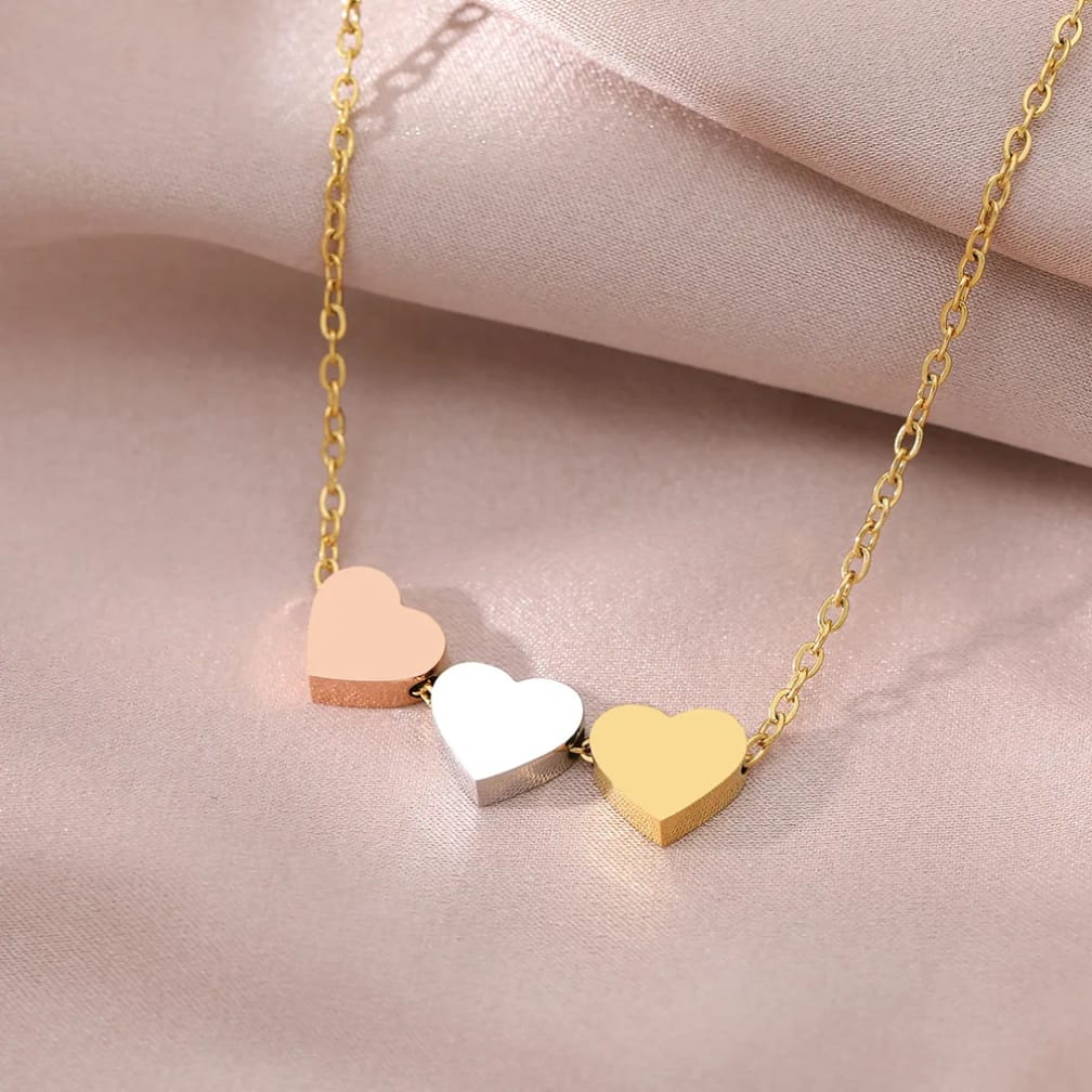 Trio Hearts Necklace
Triple Heart Necklace
Three Heart Necklace
Gold Heart Necklace
Silver Heart Necklace
Rose Gold Heart Necklace
Stainless Steel Necklace
Minimalist Heart Necklace
Heart Pendant Necklace